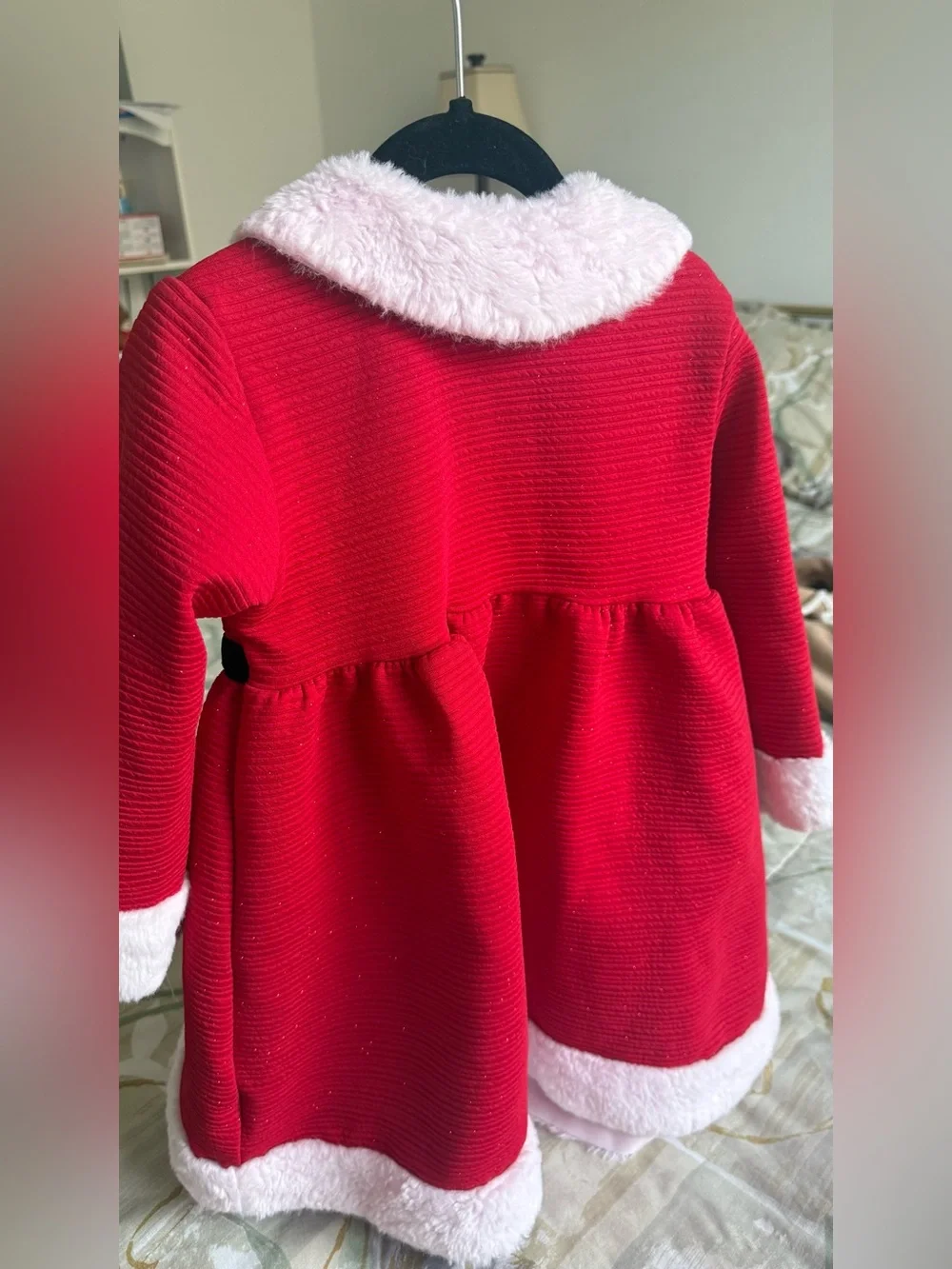 Blueberi Boulevard Red Coat with White Faux-Fur Trim and Jeweled Clasp